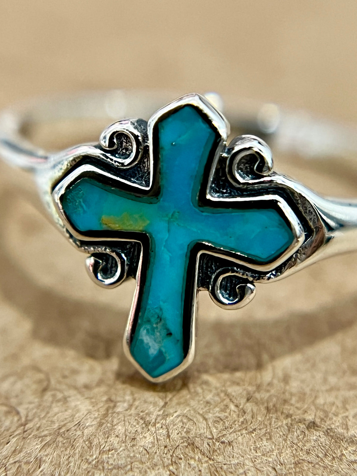 Turquoise Stone Cross Ring