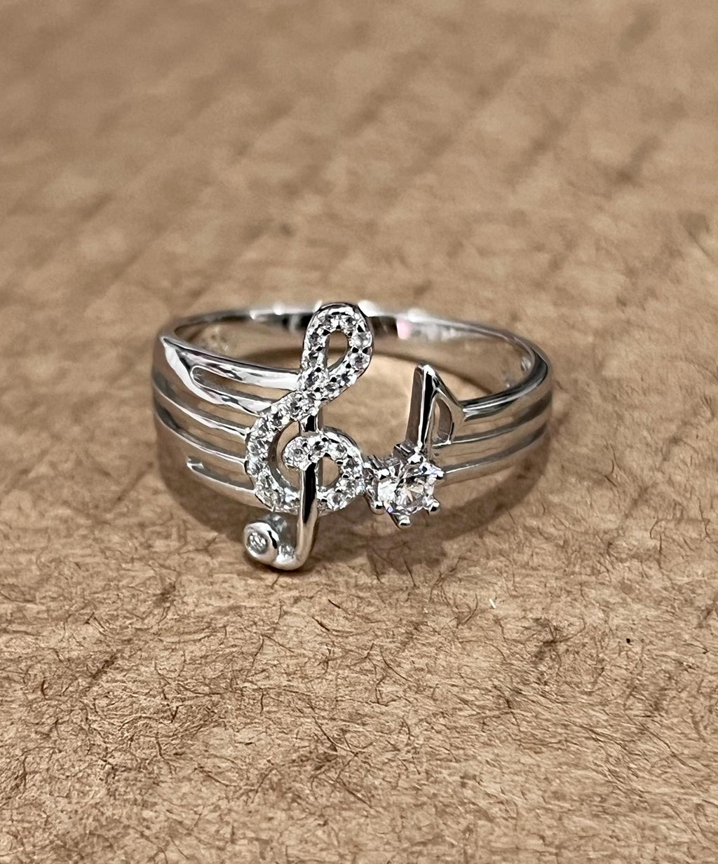 Sterling Silver Music Note Ring with CZ Stone
