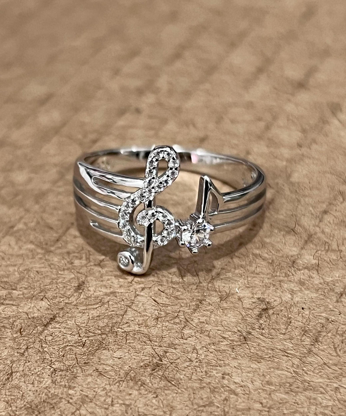 Sterling Silver Music Note Ring with CZ Stone