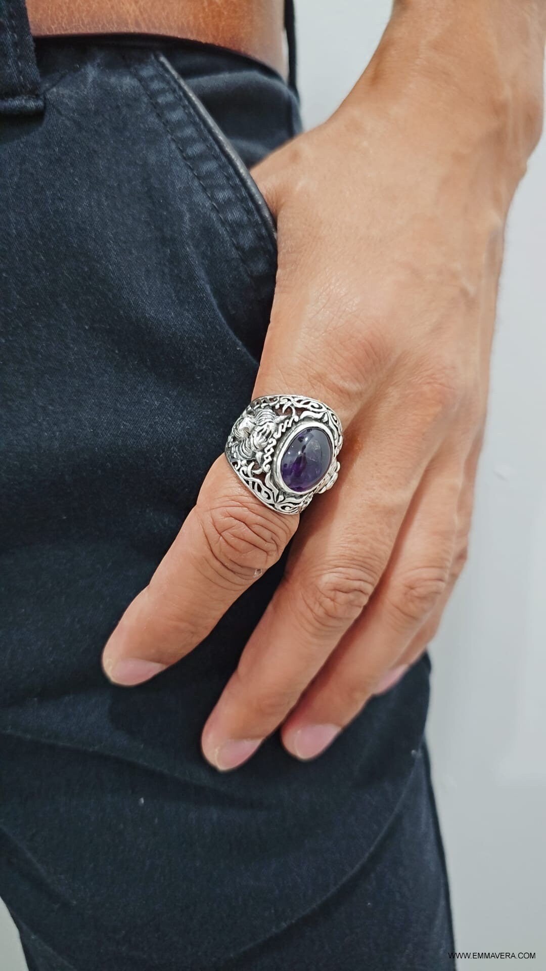 Tiger Amethyst Signet Ring