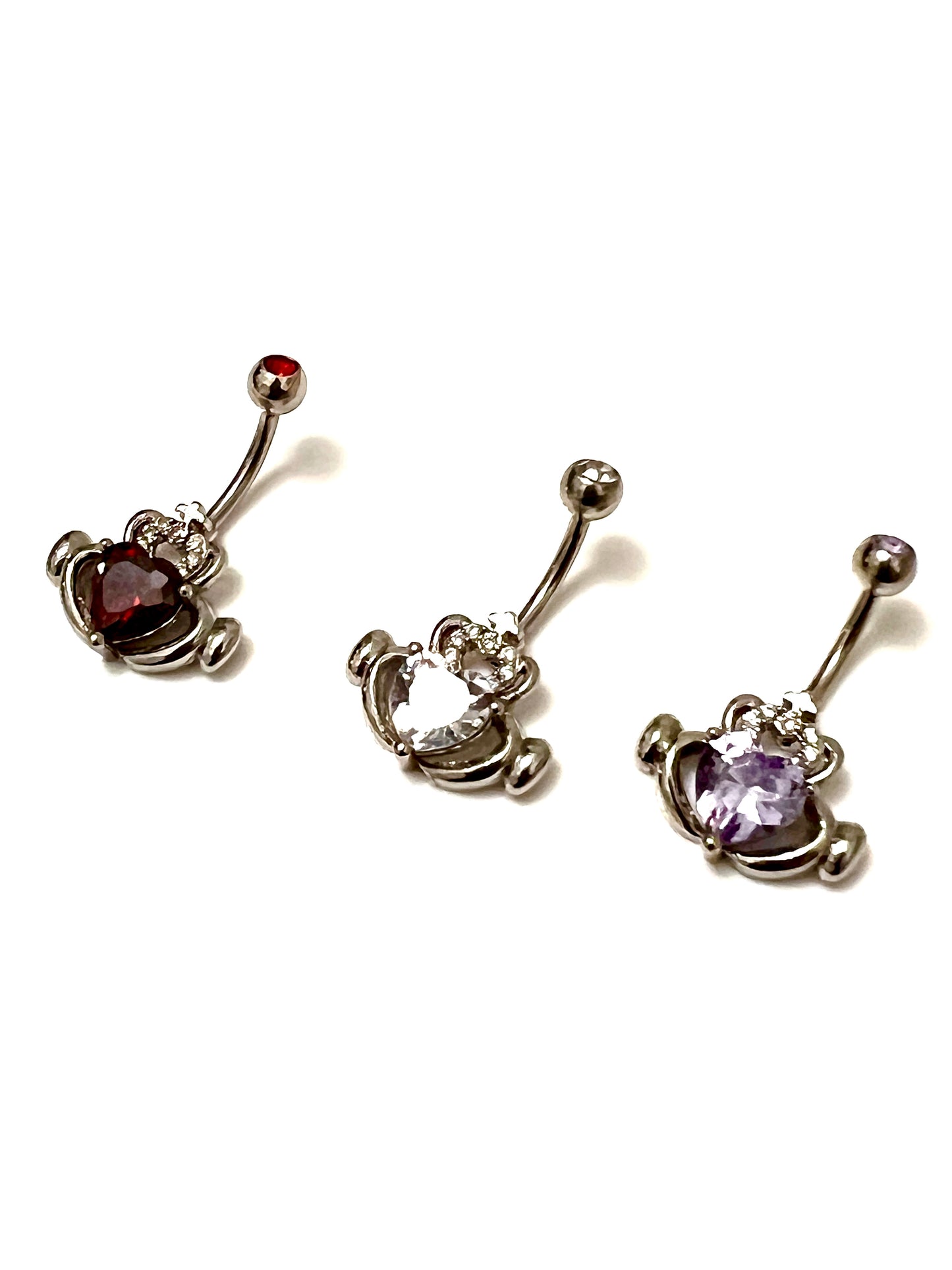 Claddagh CZ Irish Love Belly Button Ring Red Garnet, Lavender Amethyst, White Cubic Zirconia