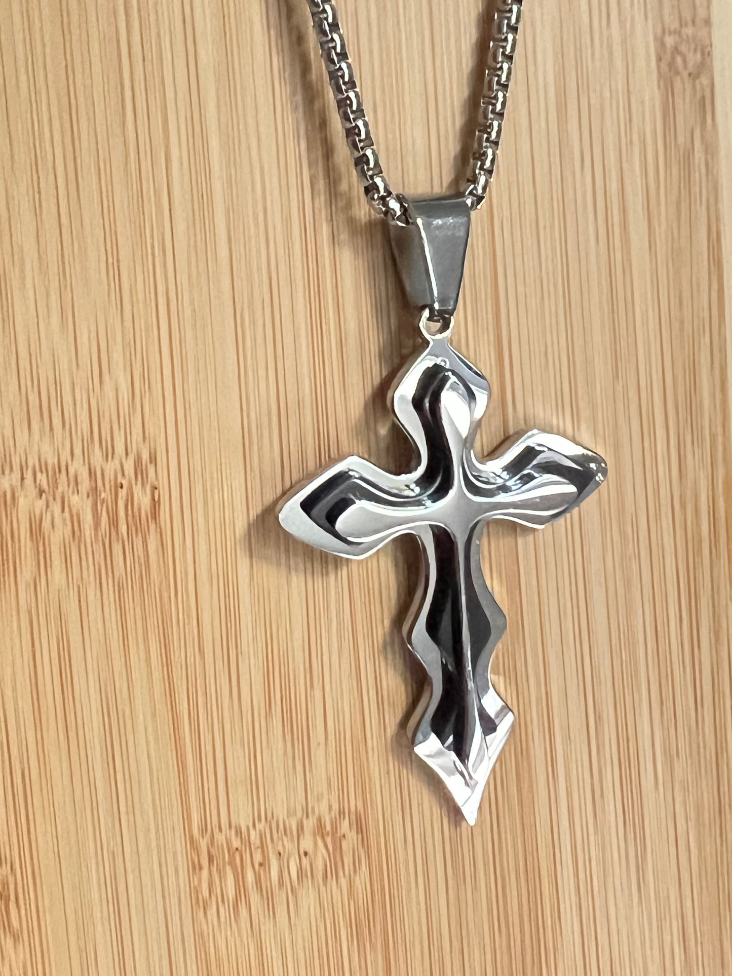 Men's Medieval Stainless Steel Cross and Hydro Black Chain Pendant, non-tarnishing hydro black and silver finish.