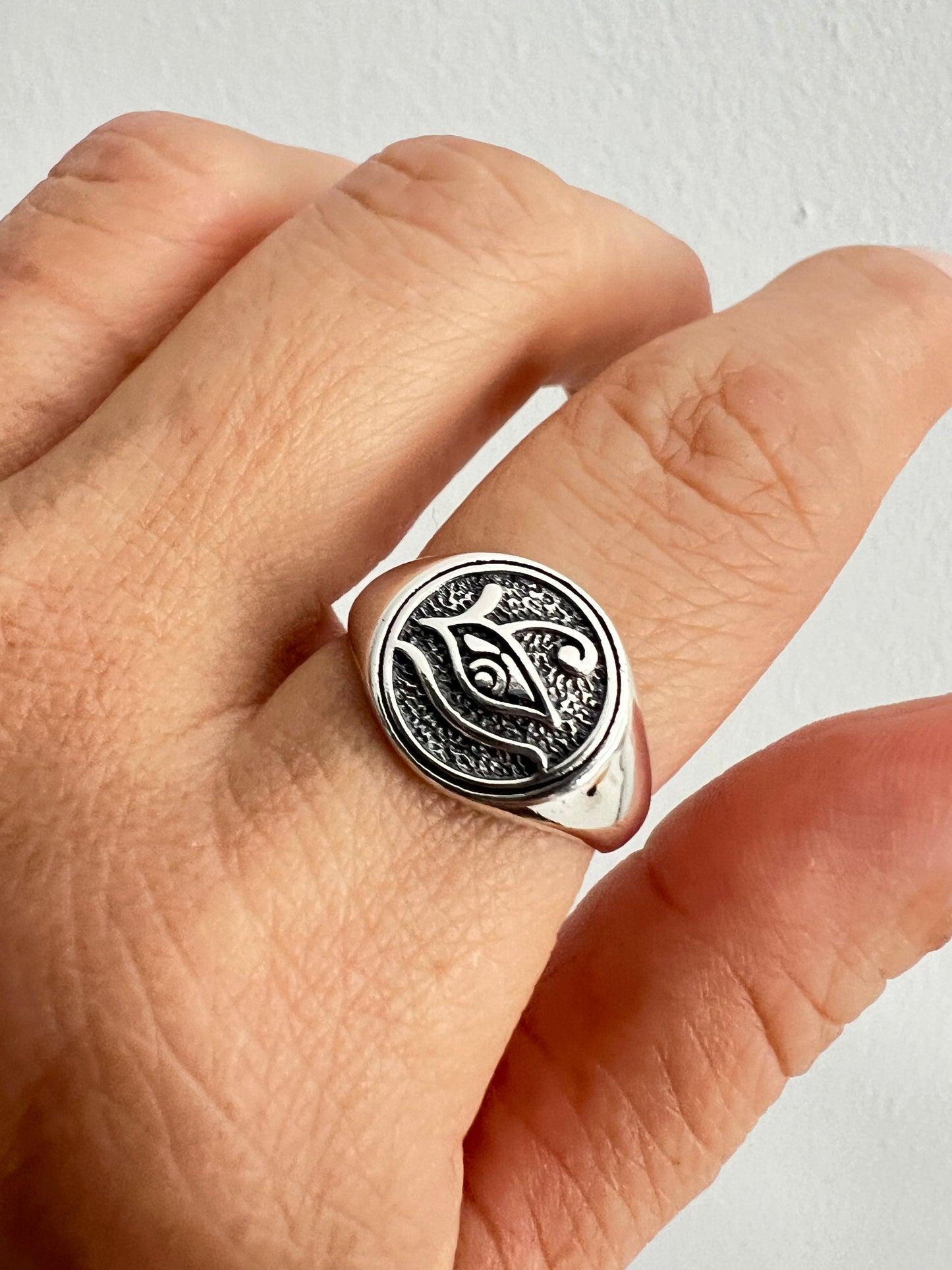 Eye of Horus Ring Sterling Silver, 12mm Face Height, Oxidized Finish | Ancient Egyptian Jewelry