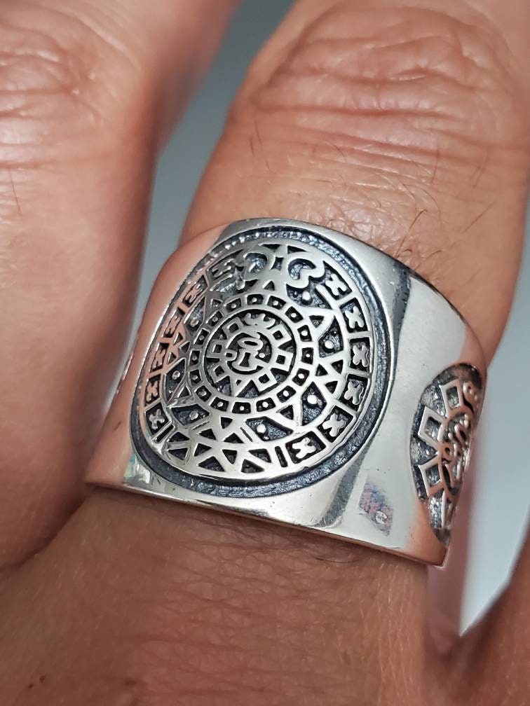 Aztec Calendar Men's Ring – Sterling Silver