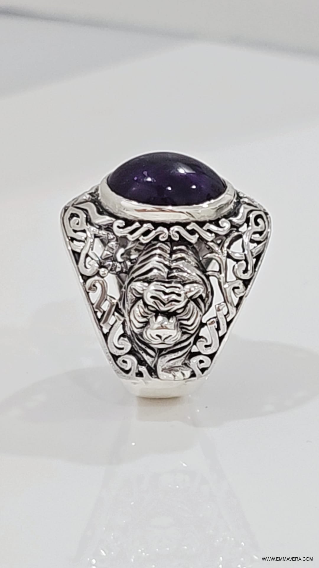 Tiger Amethyst Signet Ring