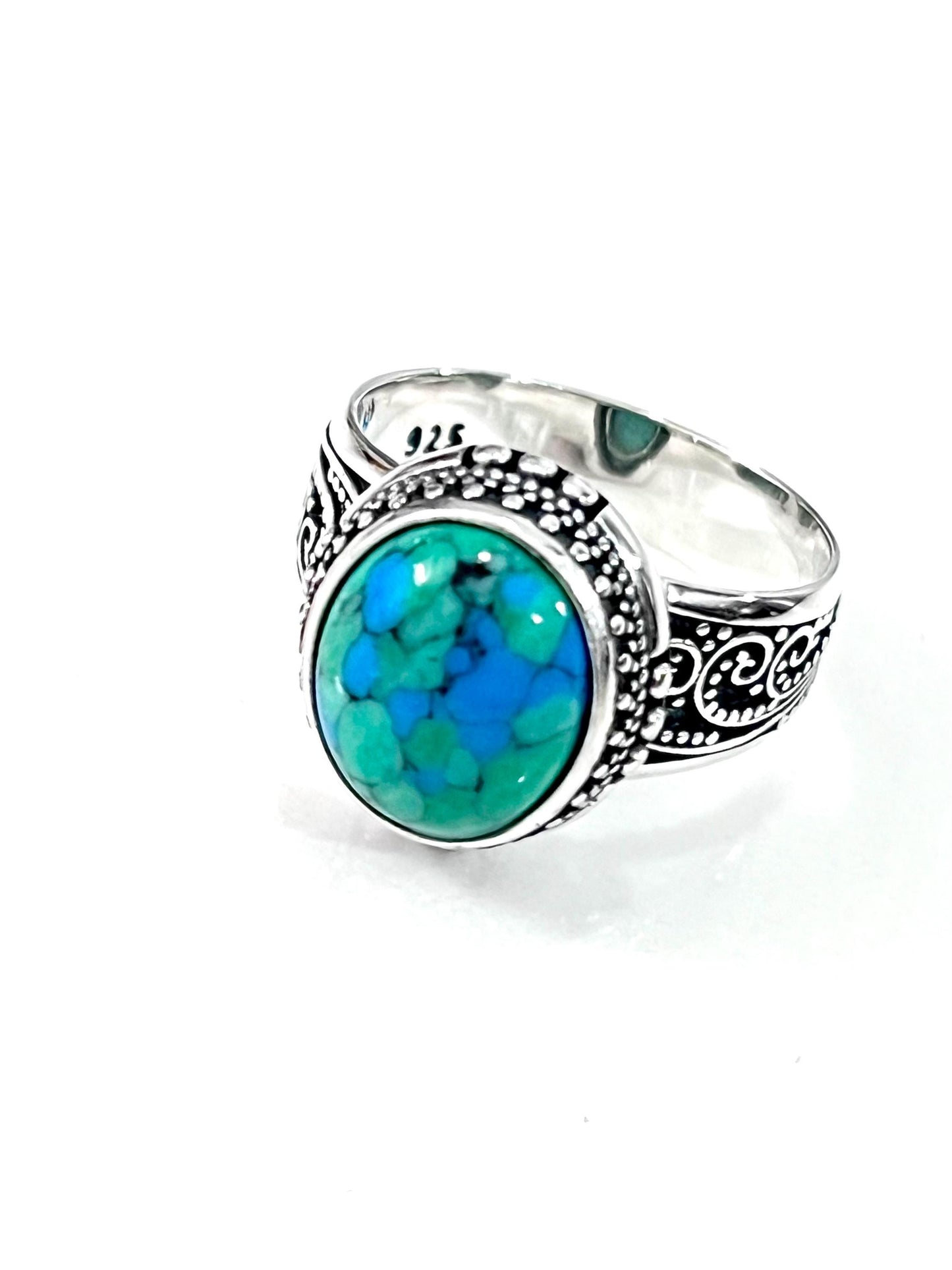 Sterling Silver Signet Ring: Bali-Inspired Agate or Turquoise Statement Jewelry
