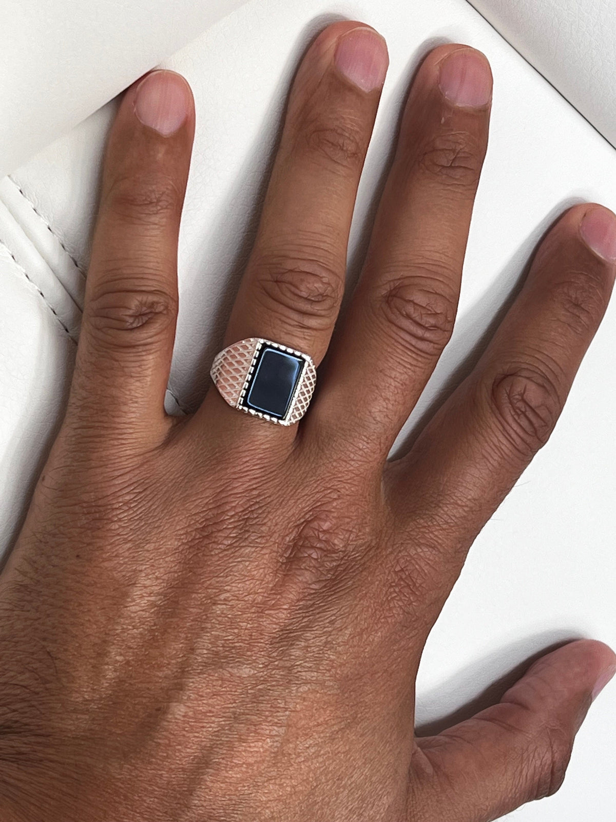 Square Black Onyx Men's Wedding Ring – 925 Sterling Silver