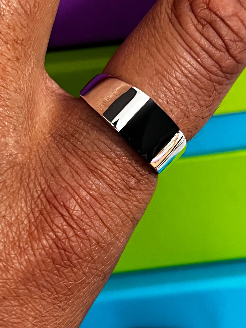 Square Onyx Sterling Silver Unisex Ring
