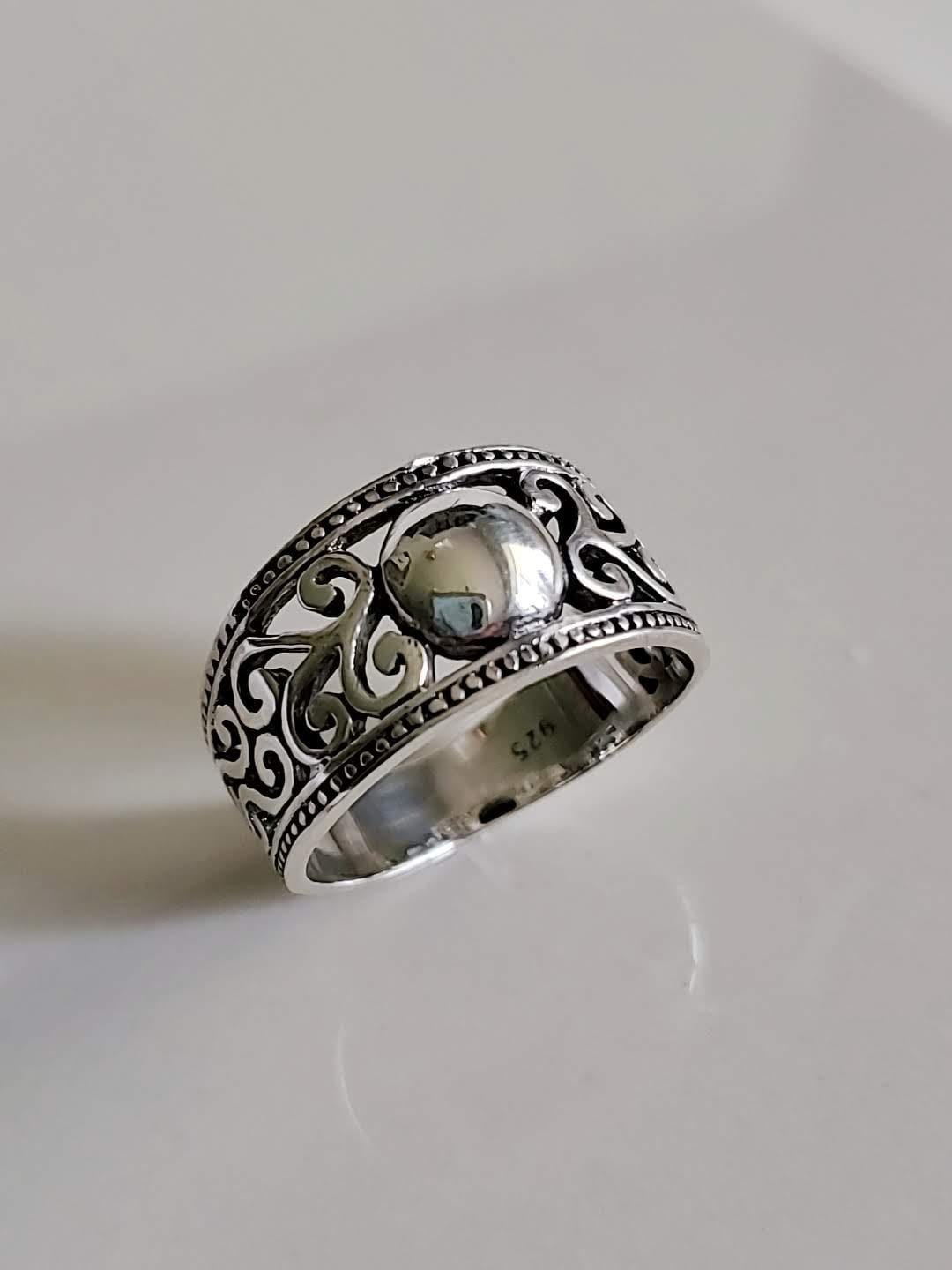 Bali Sterling Silver Dome Ring: Art Deco Boho Statement Jewelry