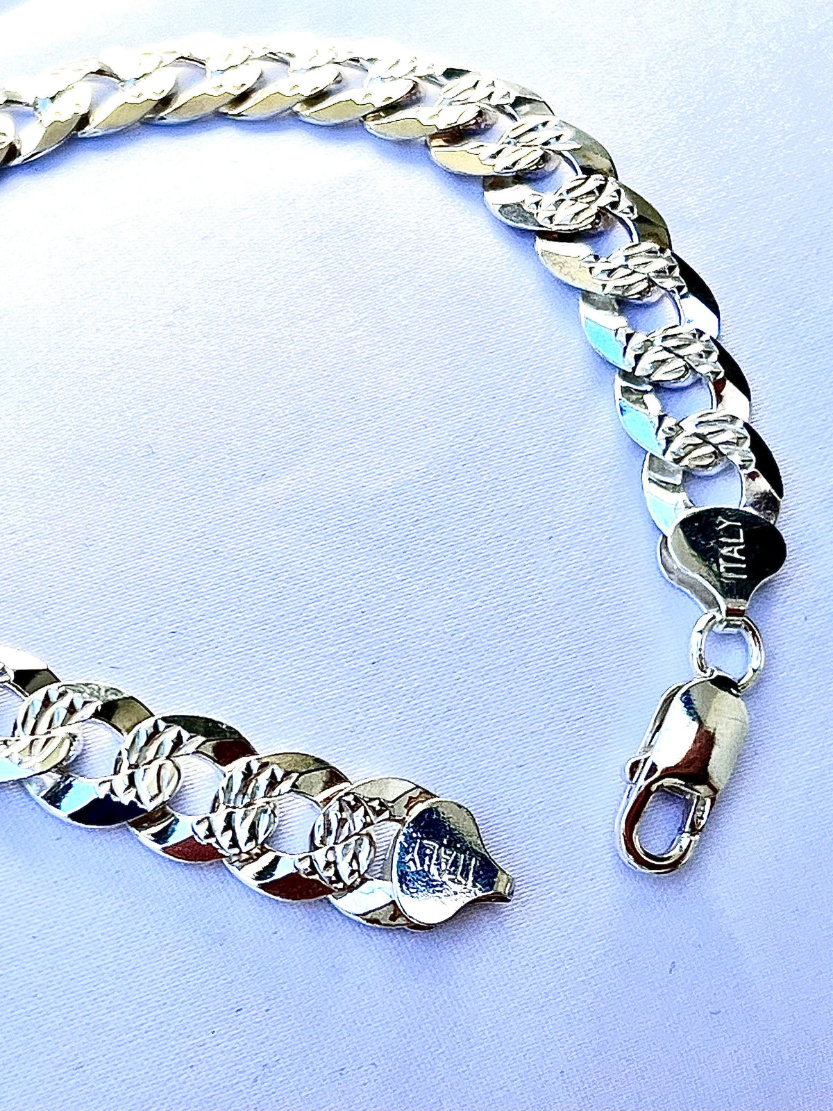 Paved Flat Men's Curb Bracelet – Sterling Silver