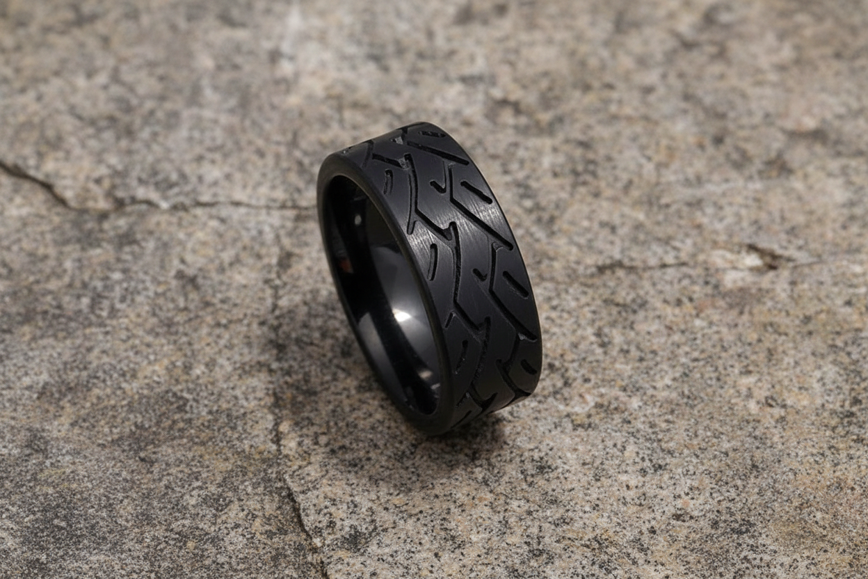 Black Tire Ring, Tungsten Men's Band