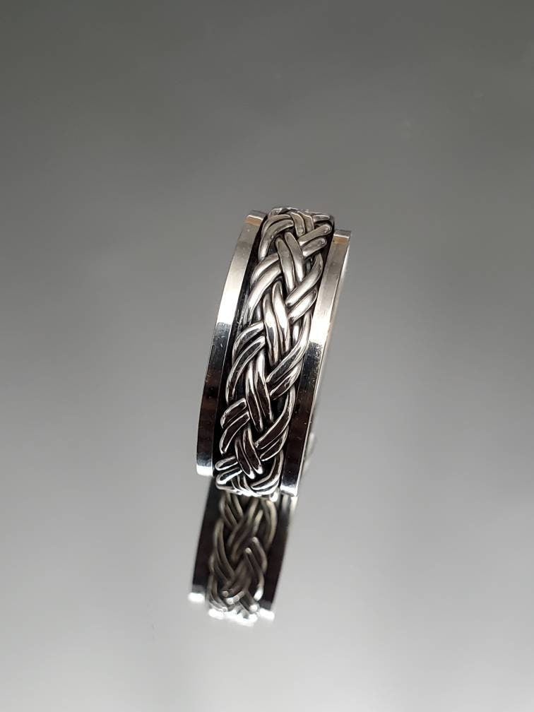 Meditation Braided Men's Spinner Ring – Sterling Silver