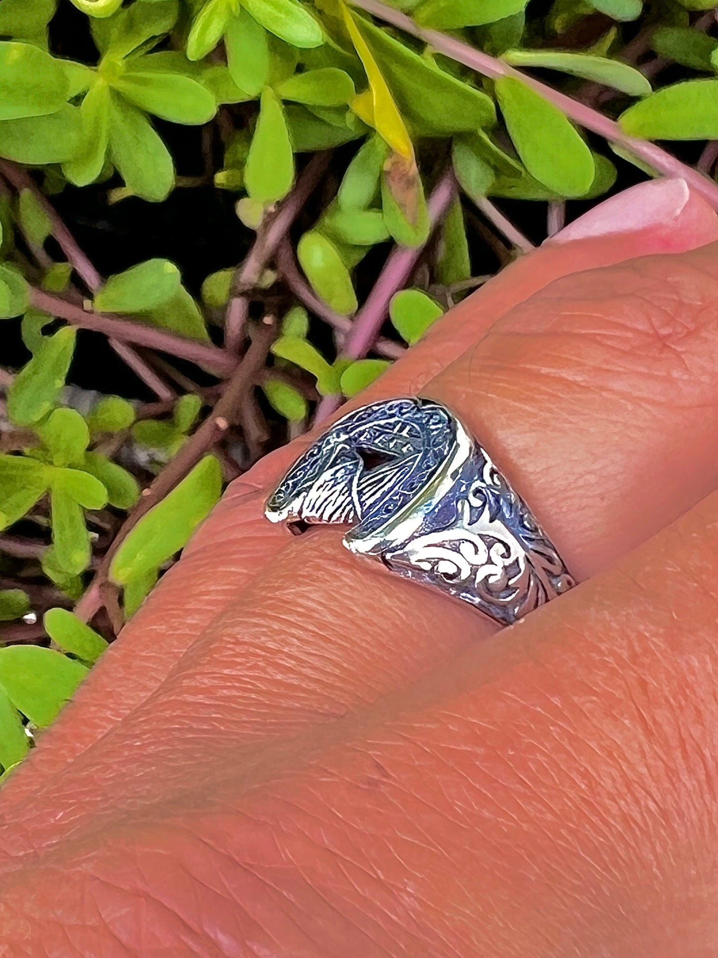 Sterling Silver Horse Ring: Lucky Horseshoe Equestrian Jewelry