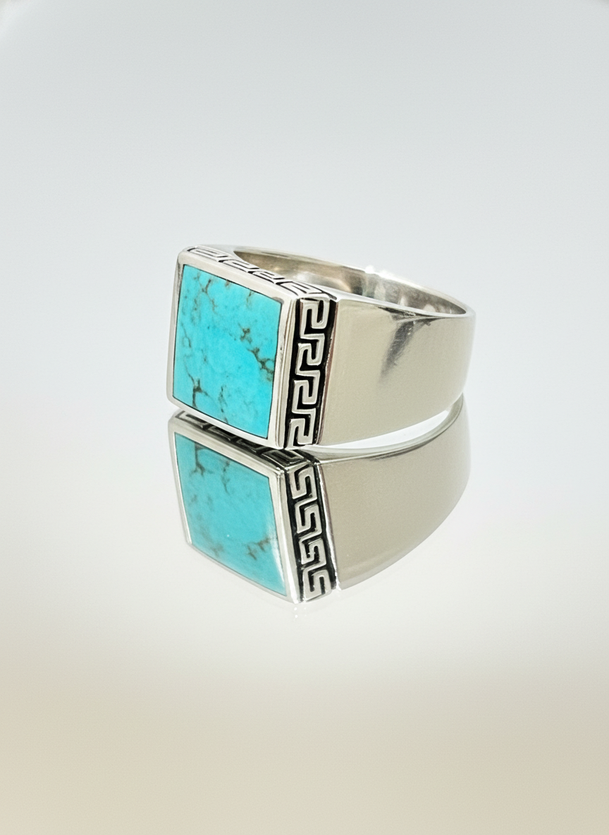 Greek Key Turquoise Stone Ring