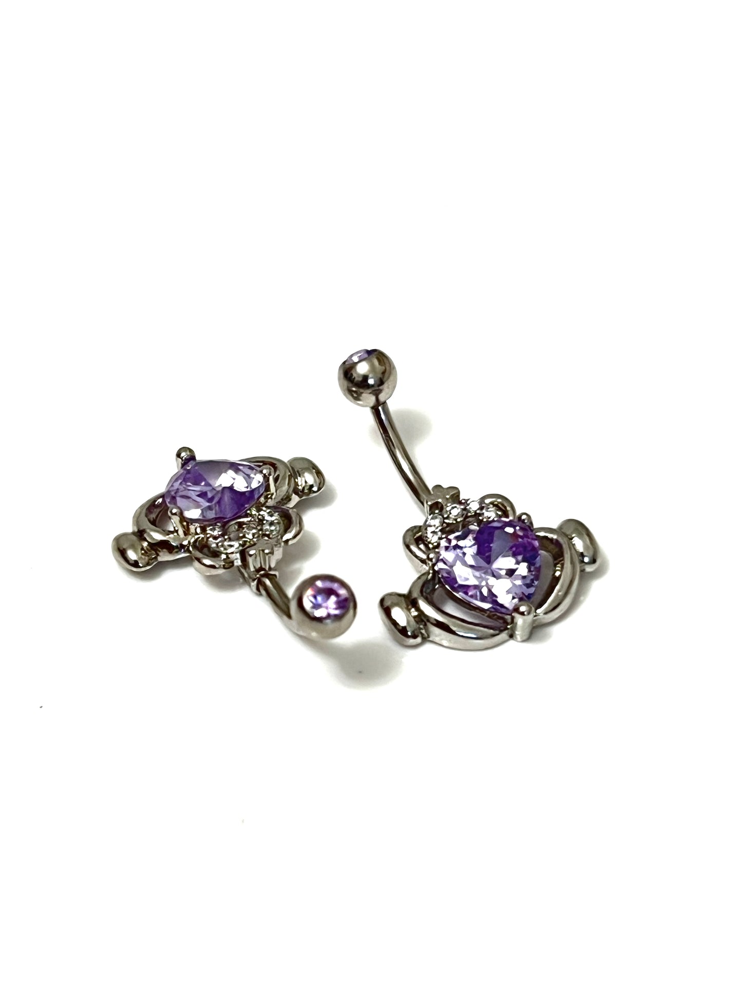 Claddagh CZ Irish Love Belly Button Ring Red Garnet, Lavender Amethyst, White Cubic Zirconia