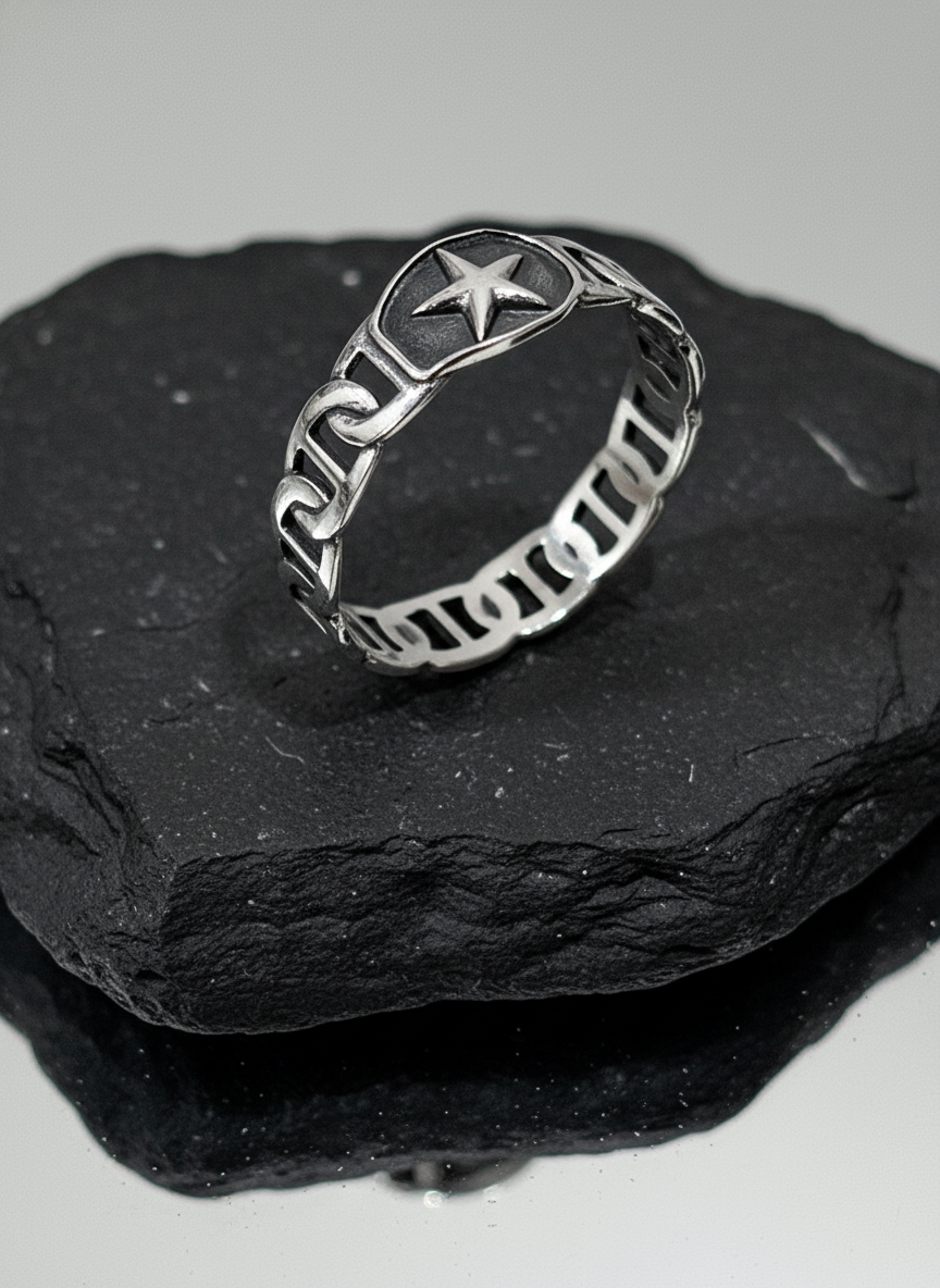 Shooting Star Chain Ring, Unisex, Linked Band, 10mm Non tarnish, Gift for him/her