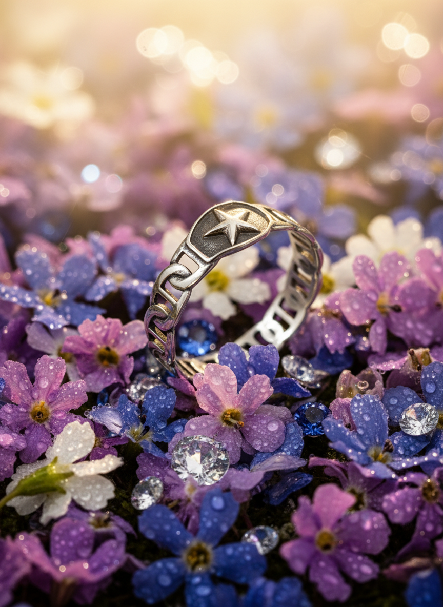 Shooting Star Chain Ring, Unisex, Linked Band, 10mm Non tarnish, Gift for him/her