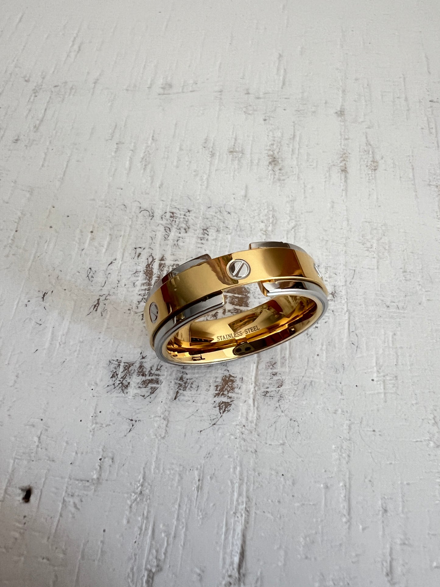 Gold/Silver Stainless Steel Band Ring: High Polish Unisex Jewelry (Size 13)