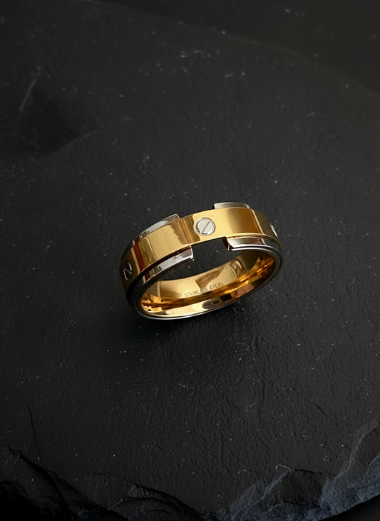 Gold/Silver Stainless Steel Band Ring: High Polish Unisex Jewelry (Size 13)