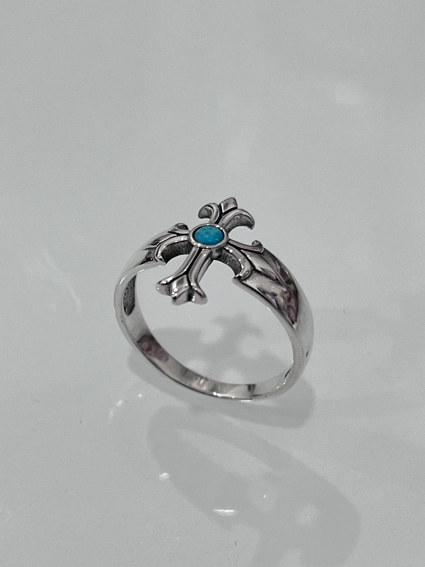 Sterling Silver Turquoise Eye Cross Ring: Medieval Biker Jewelry