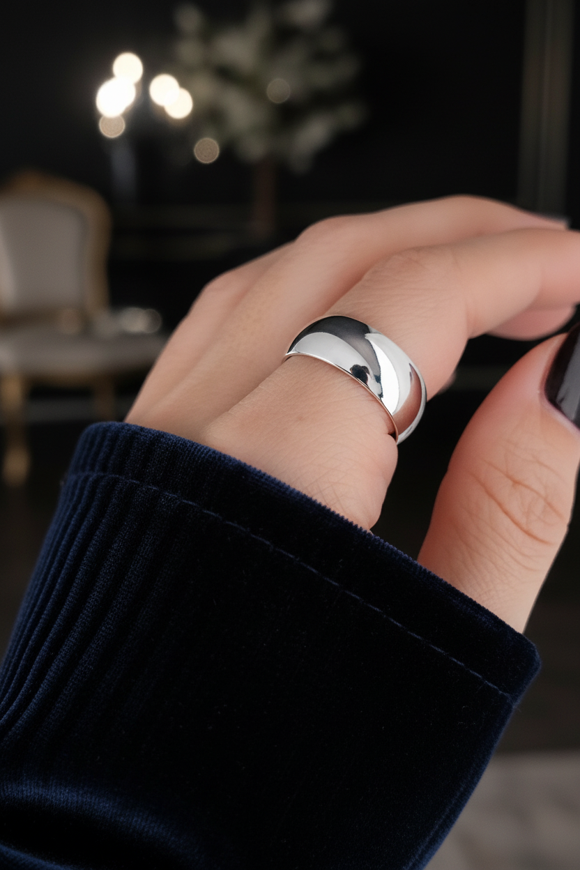 Elegance in Solid Band – Sterling Silver with 8mm Width