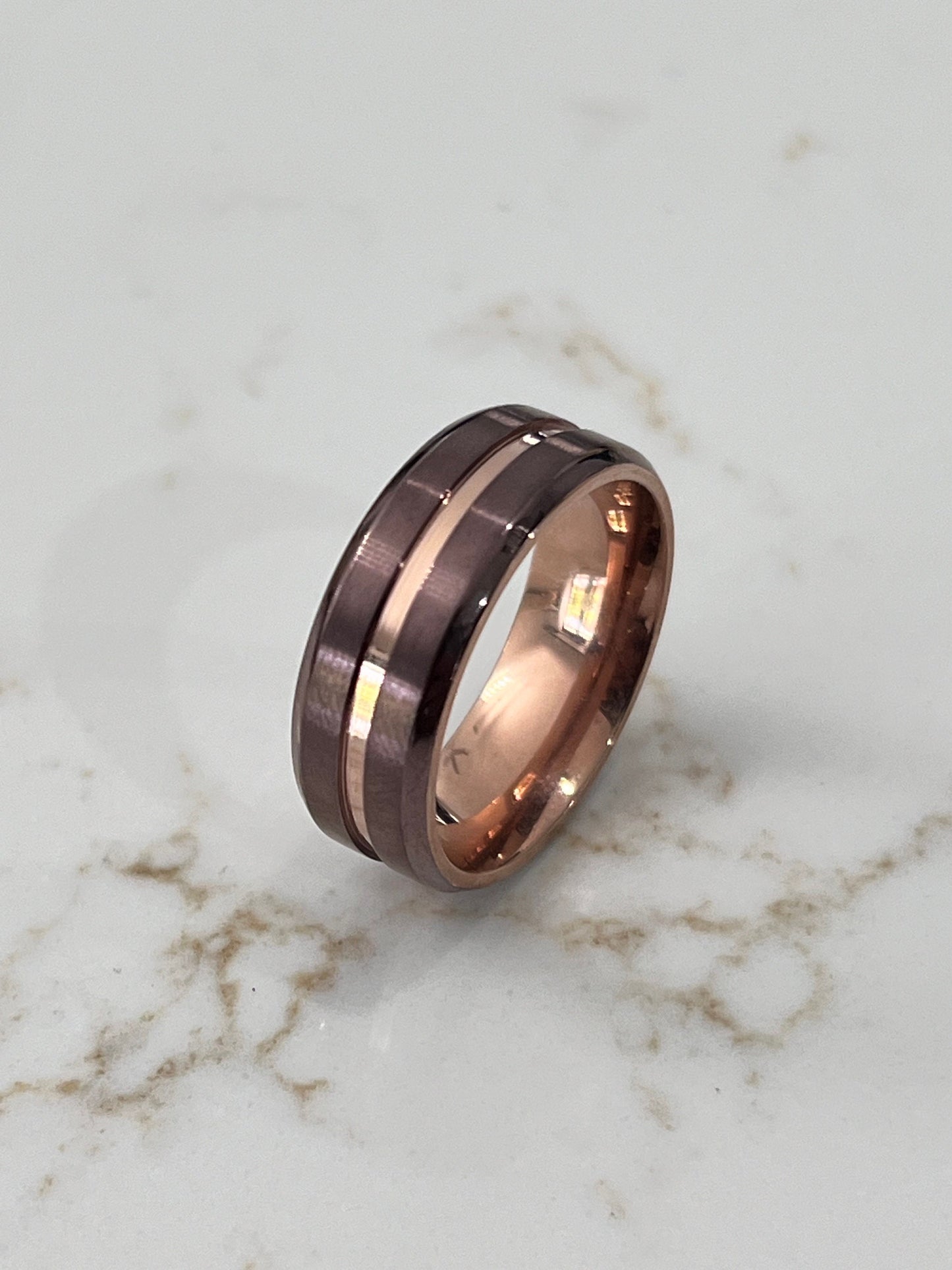 Two Tone Rose & Bronze Band Titanium Trendy Men's Ring