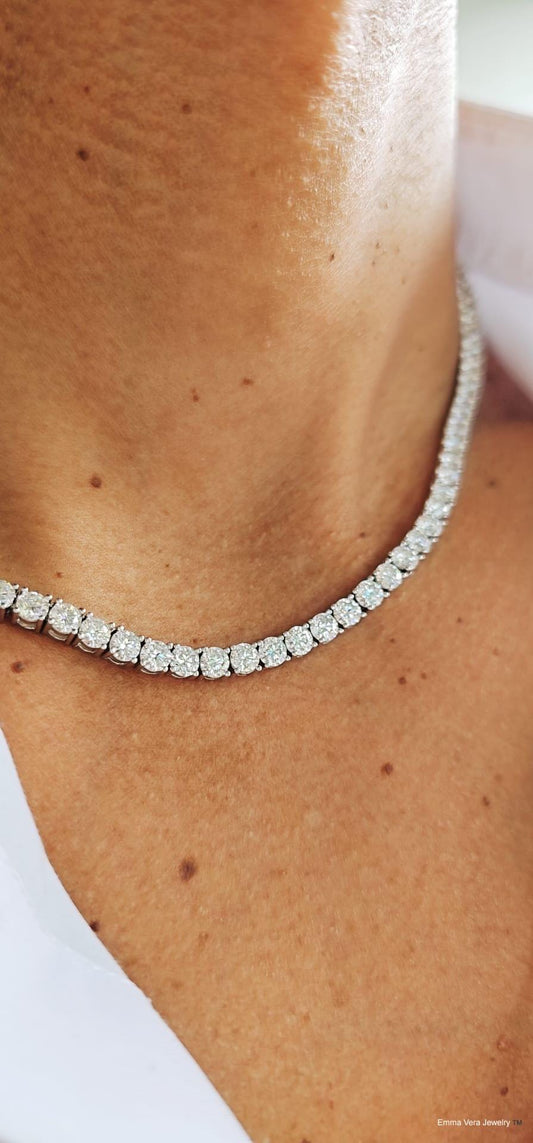 Moissanite White Gold Plated Tennis Necklace on 925