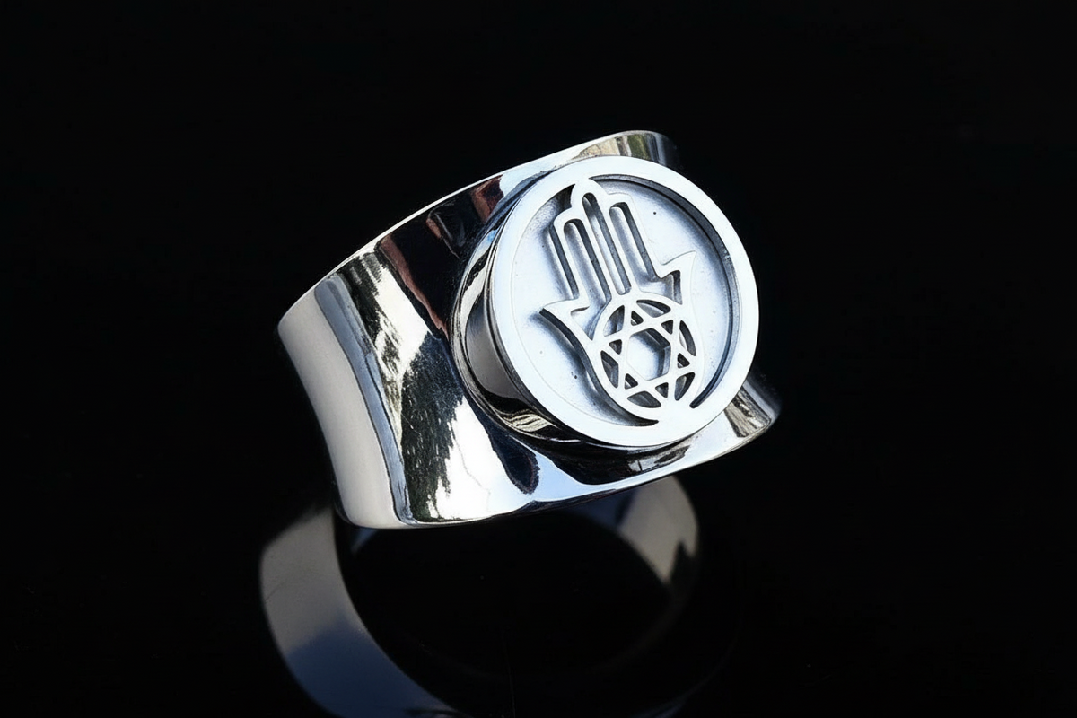 Mother of Pearl Look Hamza Ring