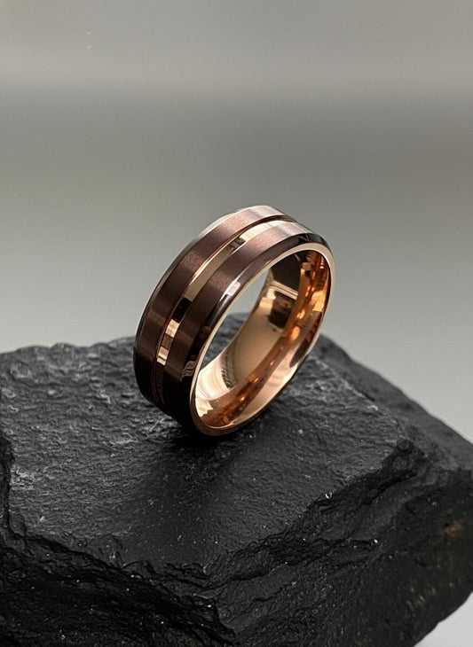 Rose Silver Gold Tungsten Wedding Men's Band