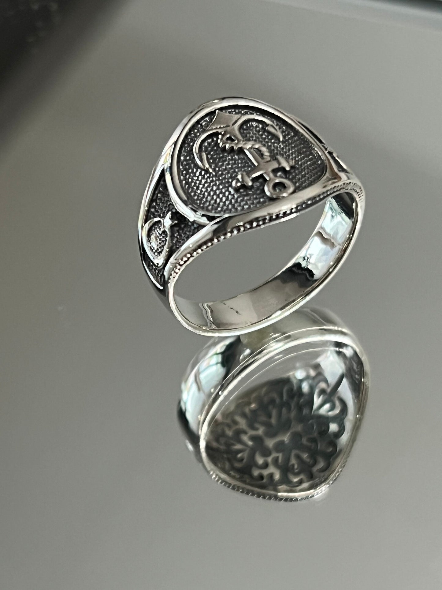 Men's Anchor Sterling Silver Band Ring