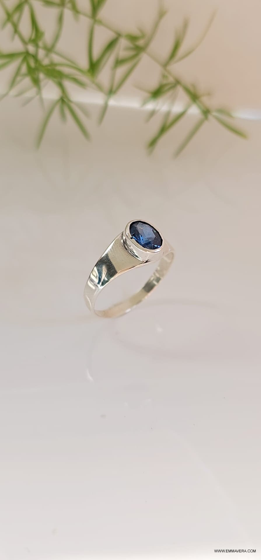 Blue Sapphire CZ Stone Signet Ring