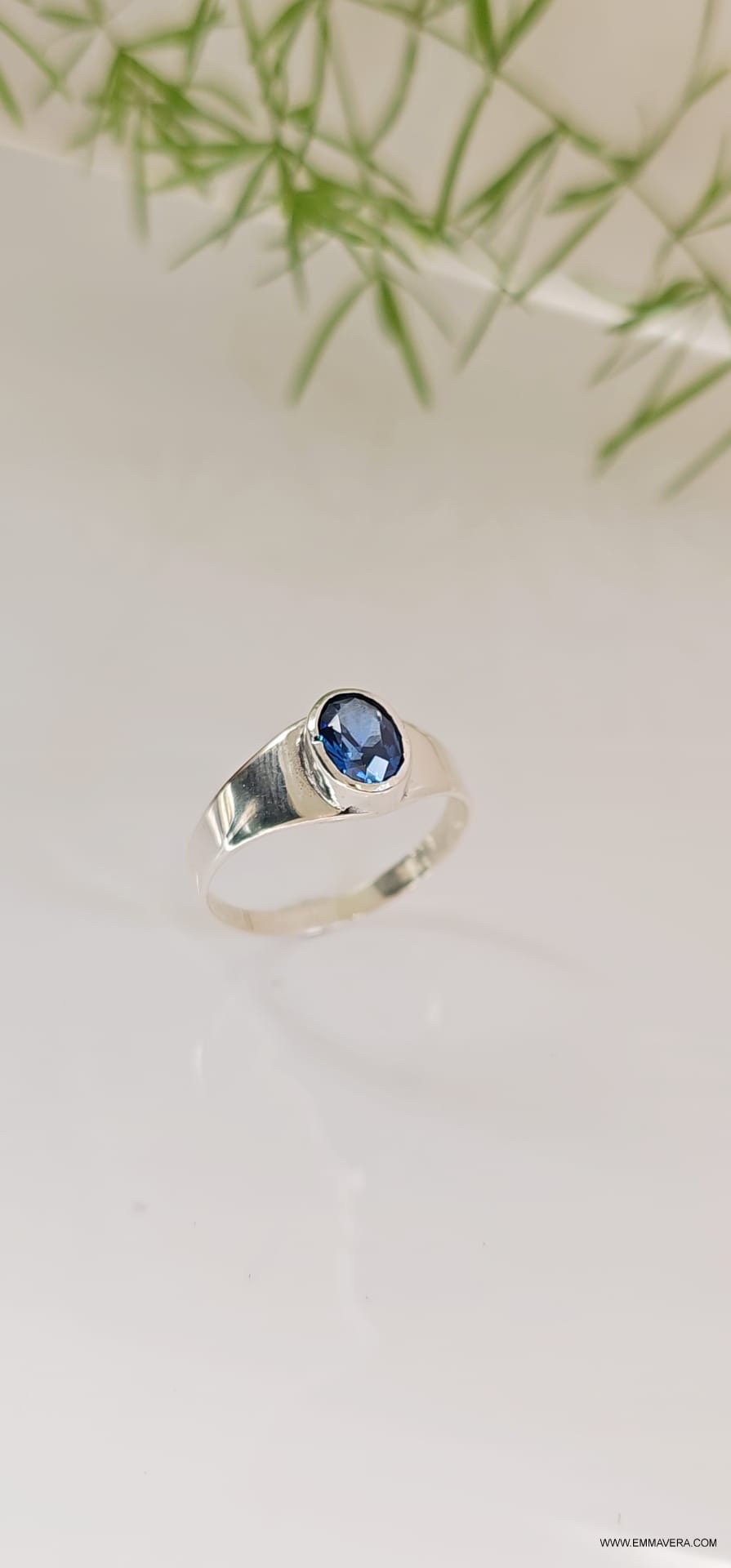 Blue Sapphire CZ Stone Signet Ring