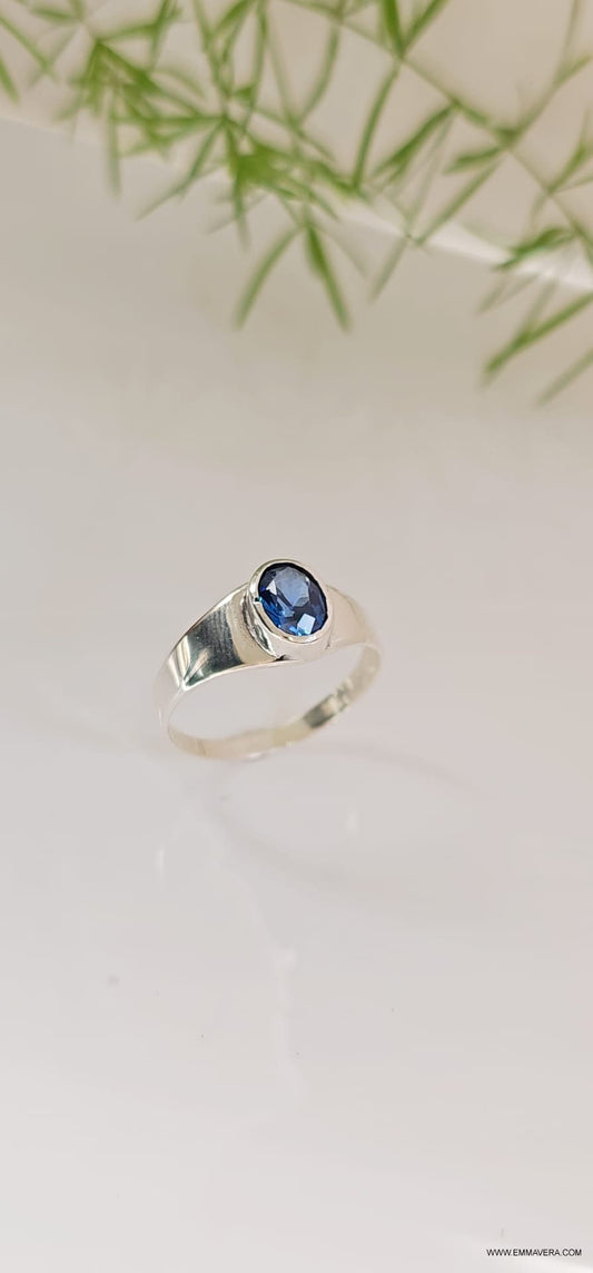 Blue Sapphire CZ Stone Signet Ring