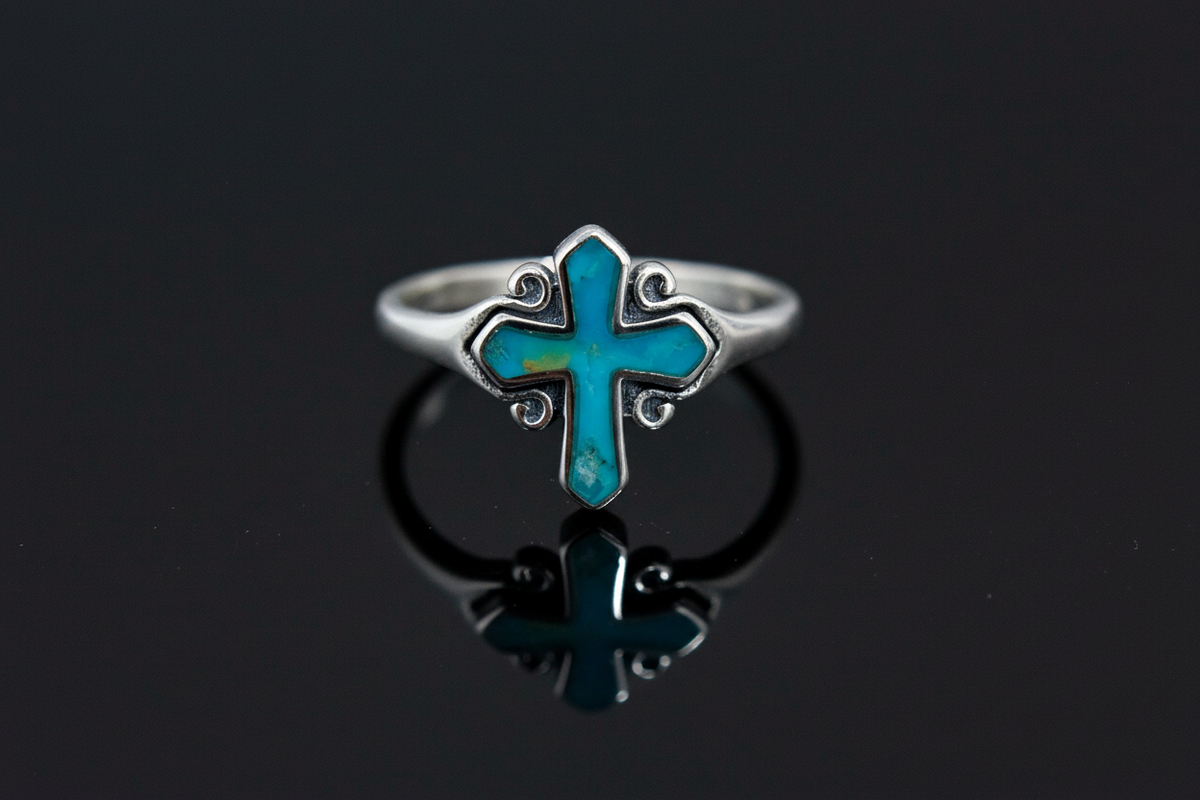 Turquoise Stone Cross Ring