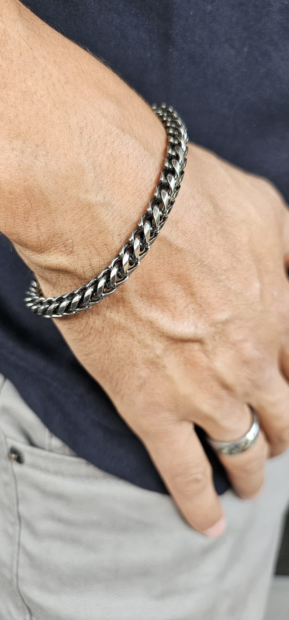 Black Stainless Steel Button Clip Bracelet