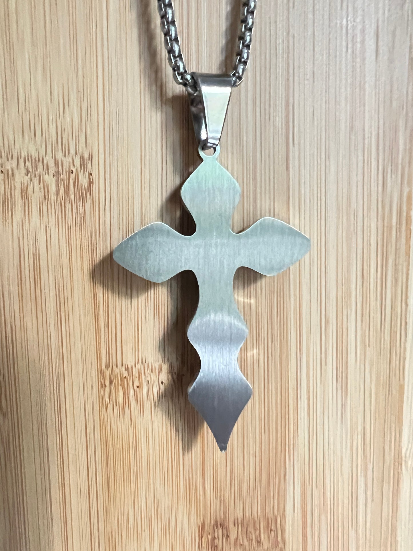 Men's Medieval Stainless Steel Cross and Hydro Black Chain Pendant, non-tarnishing hydro black and silver finish.