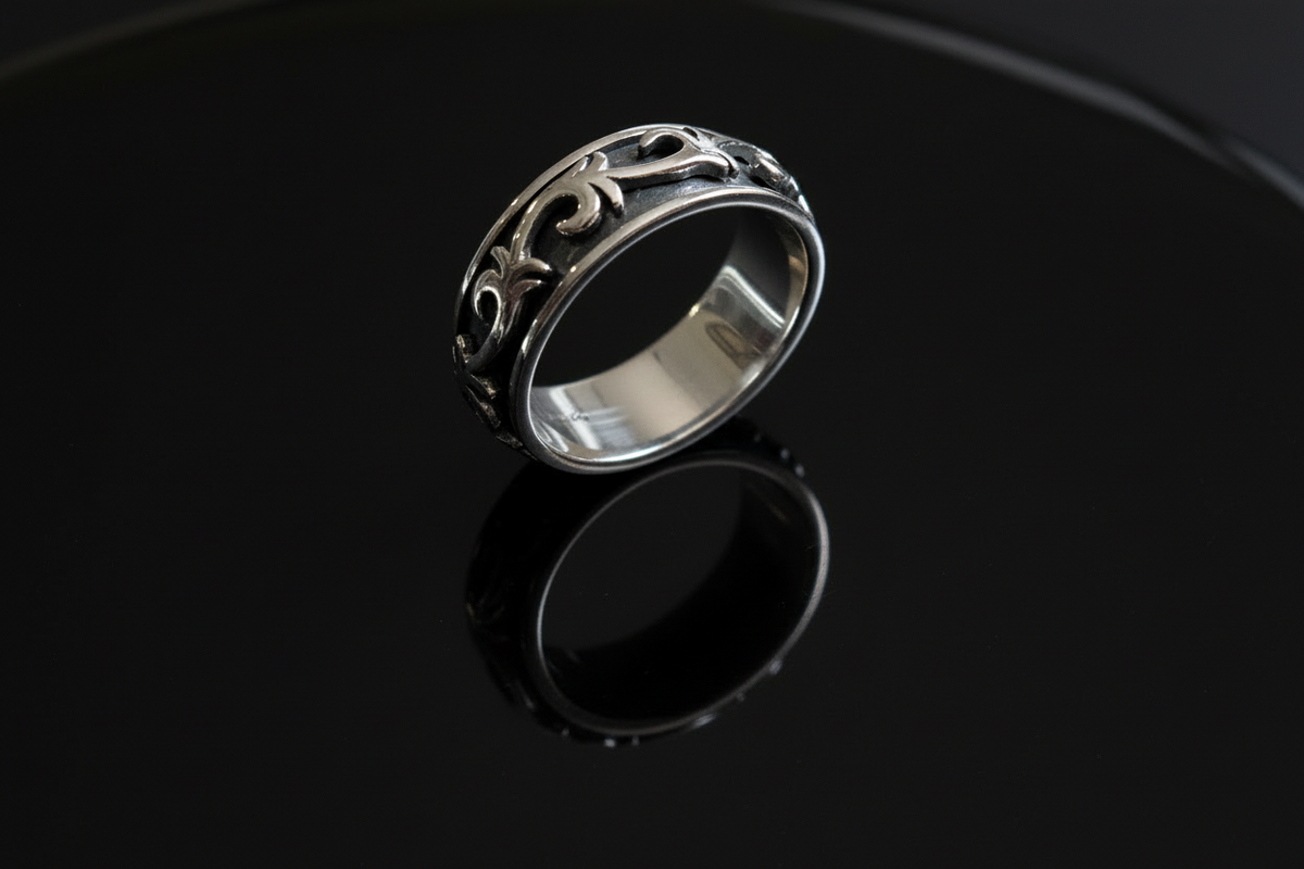 Vine Men's Spinner Ring – Sterling Silver with 7.2mm Band Width