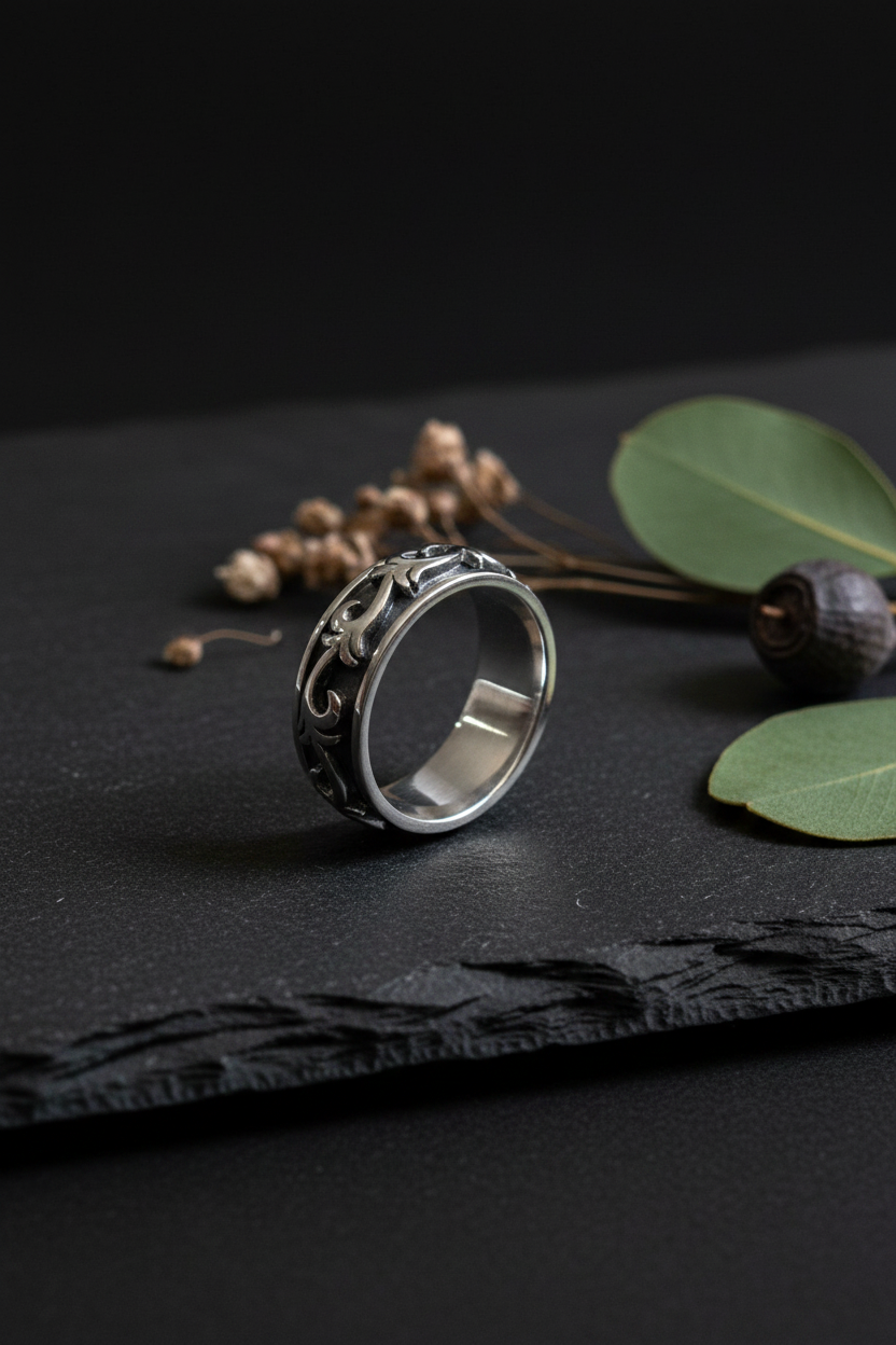Vine Men's Spinner Ring – Sterling Silver with 7.2mm Band Width