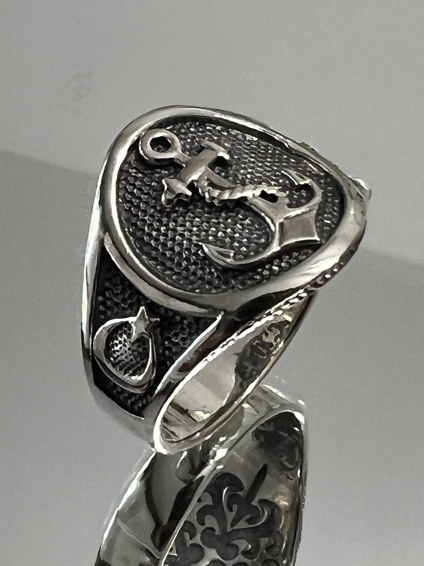 Men's Anchor Sterling Silver Band Ring