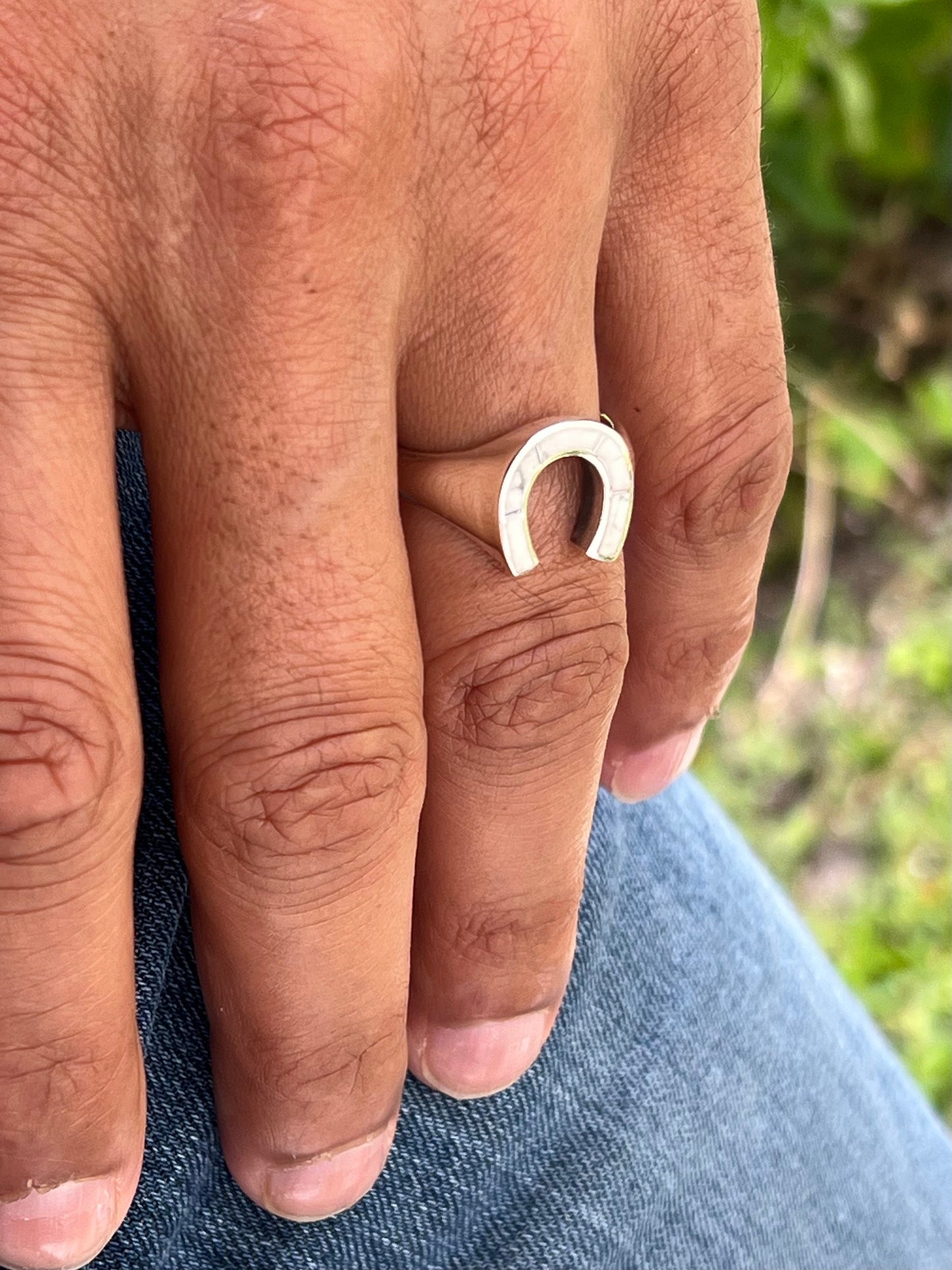 Horse Shoe Ring White Lucky Horseshoe Equestrian Ring