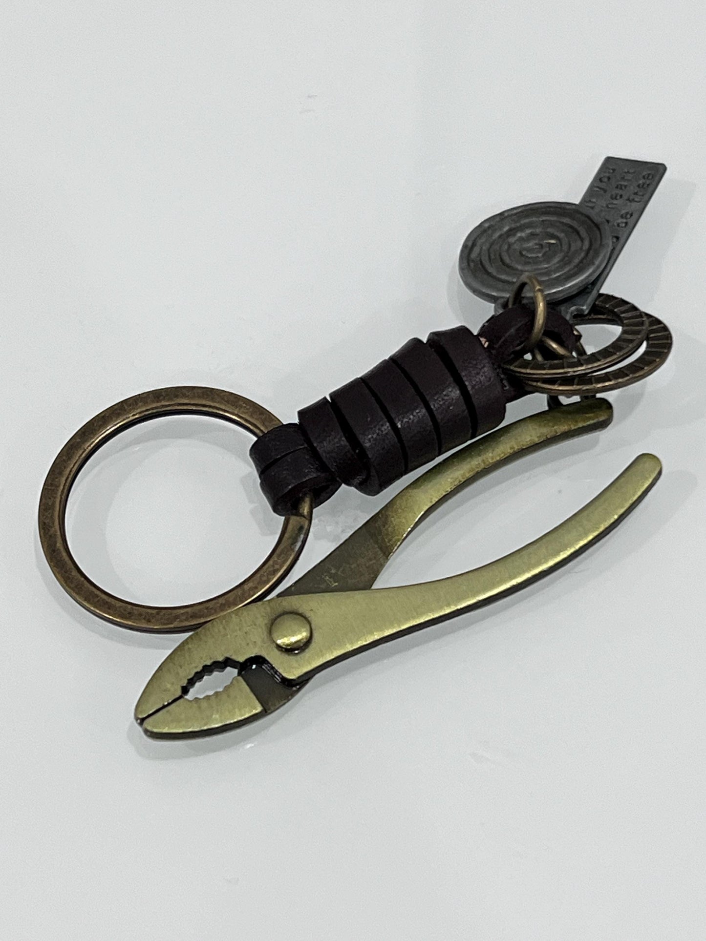 Stainless Steel Key Chain, Pliers & Leather Keychain, Tool Key Chain, Gift for him, Men, Multi Use Tool, Mechanic, Contractor