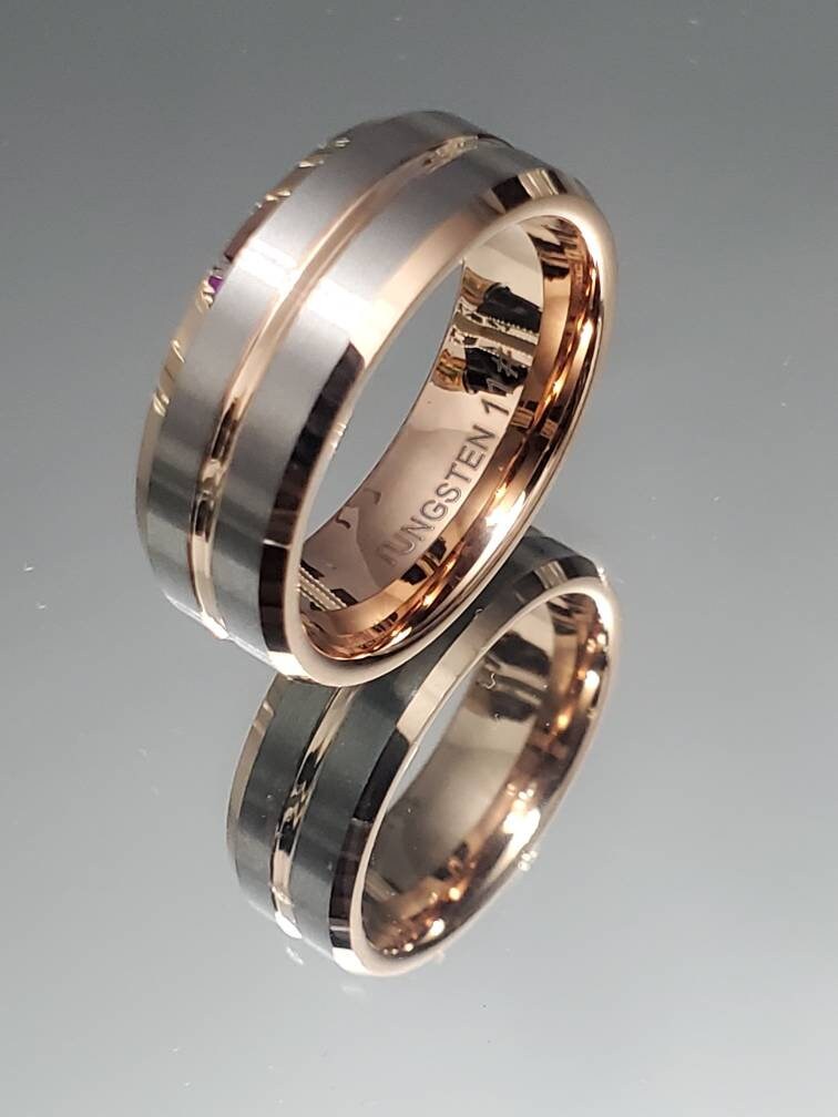 Rose Silver Gold Tungsten Wedding Men's Band