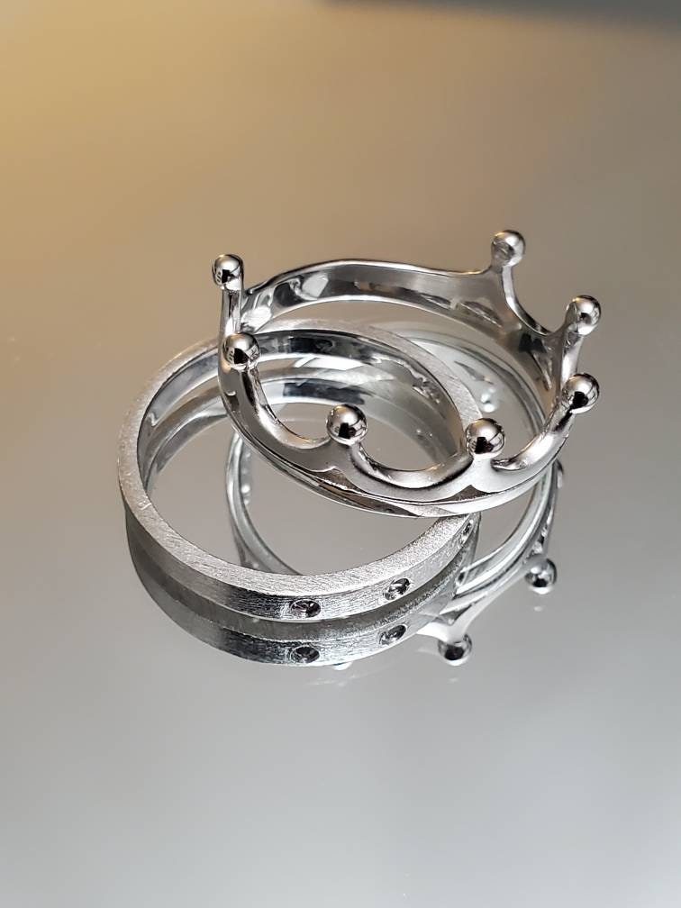Double Crown CZ Ring Set – Sterling Silver