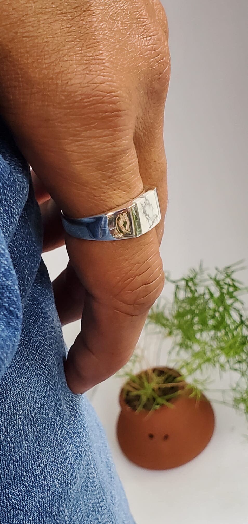 White Turquoise Ring – Sterling Silver with 9mm Band Width
