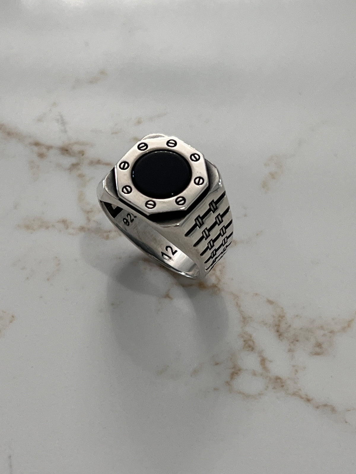 Hex Shaped Men's Onyx Statement Ring