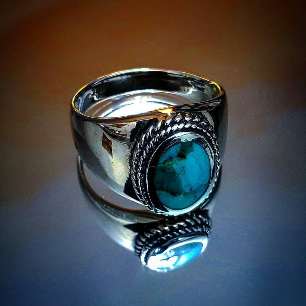 Turquoise Men's Ring, Sterling Silver Ring, 925 Stamped Ring, Signet Men's Band, Genuine Turquoise Stone for men