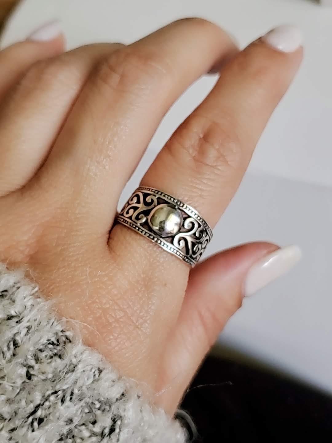 Bali Sterling Silver Dome Ring: Art Deco Boho Statement Jewelry