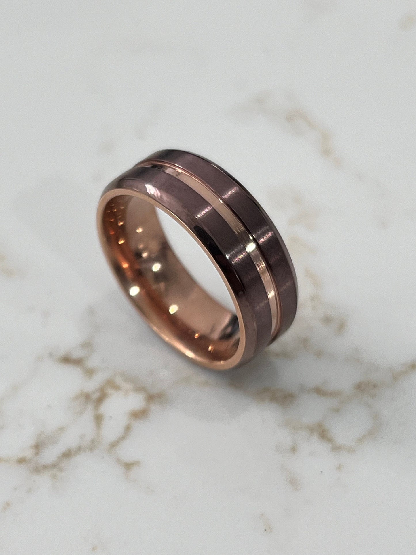 Two Tone Rose & Bronze Band Titanium Trendy Men's Ring