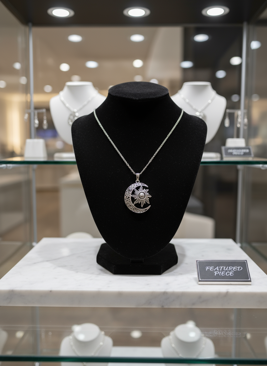 Silver Moon Over The Sun Chain and Pendant