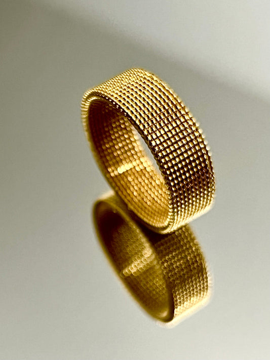 Gold Color Mesh Band 8mm Wedding Band